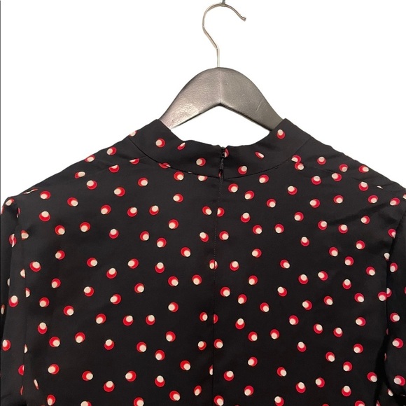 Bardot Dot Print Keyhole Tie Neck Blouson Slit Long Sleeve Lined Mini Dress - Picture 6 of 9